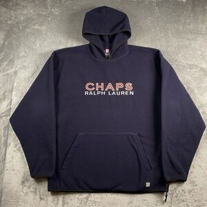 Vintage‎ Chaps Ralph Lauren Hoodie Mens Size XL Blue Spell Out Fleece Pullover